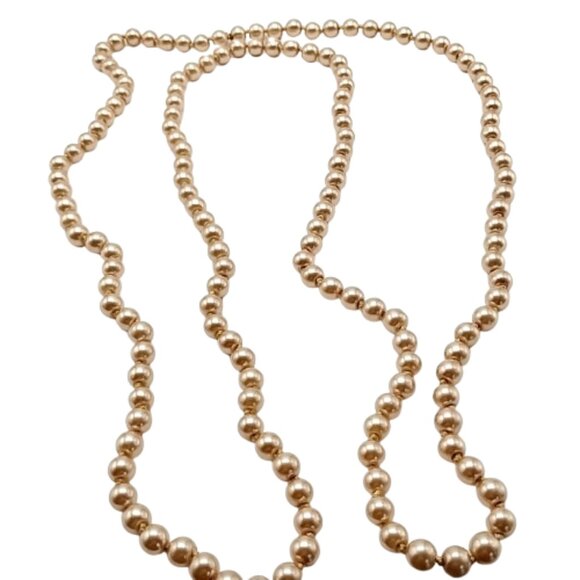 Vintage Long Champagne Faux Pearl Necklace Heavy Hand Knotted Single Strand Bead - Picture 2 of 16
